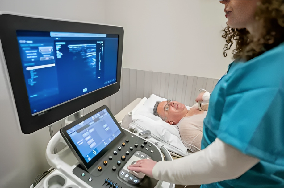 Image of a medic performing echocardiography