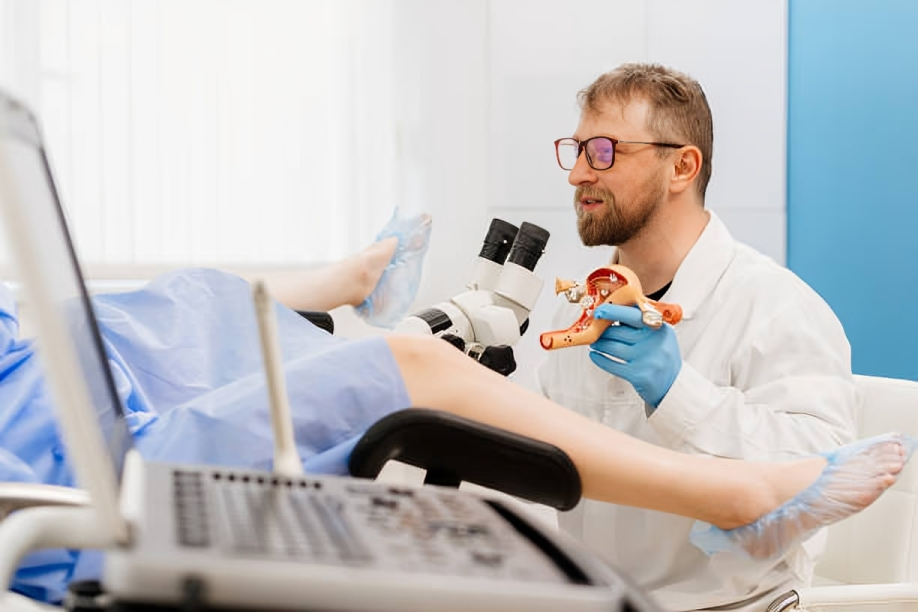 A doctor performing Colposcopy