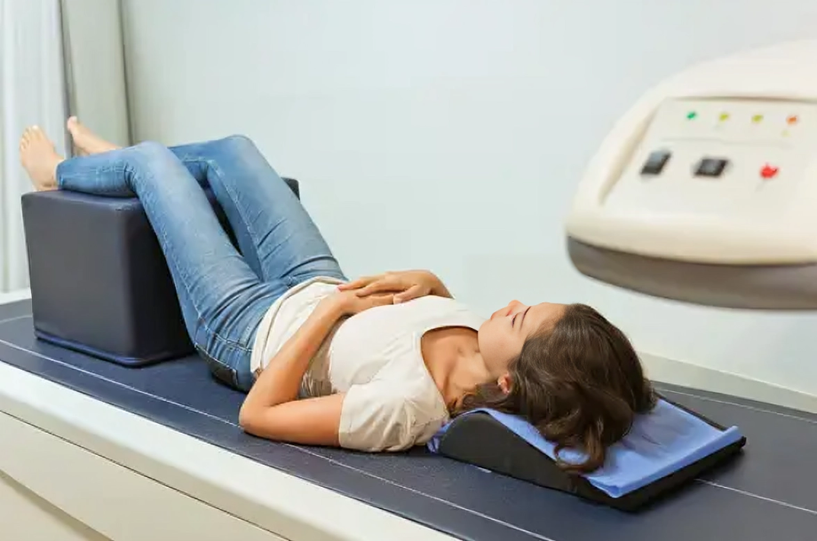 A woman undergoing bone density scan to for the diagnosis of selenium deficiency